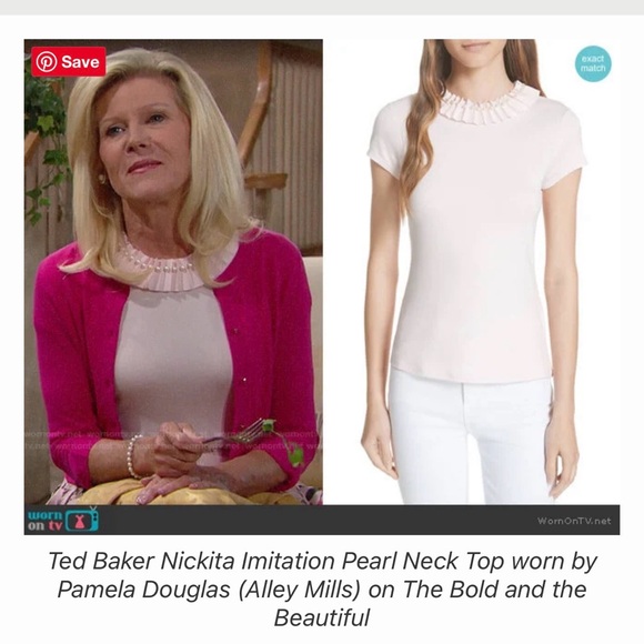 EUC Ted Baker Pink Ruffle Neck Tie Blouse Top Size 5 (XL) Mock Neck Short Sleeve - Picture 3 of 11